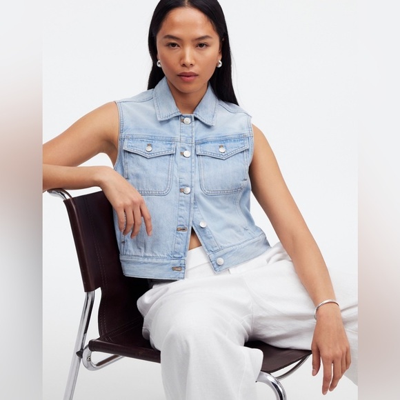 Madewell Women’s Denim Oversized Boxy Vest in Fitzgerald Wash NQ330 Size S NWT - Picture 6 of 7